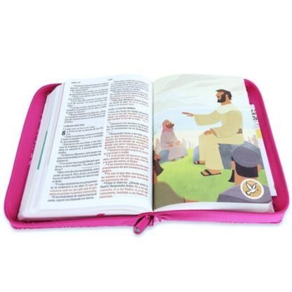 Biblia Interactiva para Niñas Letra Grande – Rosa Símil Piel - Imagen 3