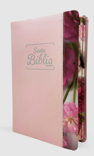 La Biblia versión Reina-Valera 1995 En tamaño y encuadernación muy manejable. Promesas bíblicas ilustradas y a todo color. Insertos con temática femenina, ilustrada y a todo color. Encuadernación elegante de piel fabricada y tela. Con una portada moderna. Con las palabras de Jesús en rojo. Himnario Adventista sin música. Cinta marcadora. Letra grande, fácil de leer