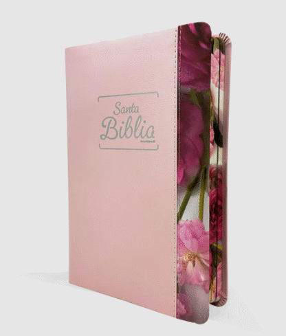 La Biblia versión Reina-Valera 1995 En tamaño y encuadernación muy manejable. Promesas bíblicas ilustradas y a todo color. Insertos con temática femenina, ilustrada y a todo color. Encuadernación elegante de piel fabricada y tela. Con una portada moderna. Con las palabras de Jesús en rojo. Himnario Adventista sin música. Cinta marcadora. Letra grande, fácil de leer
