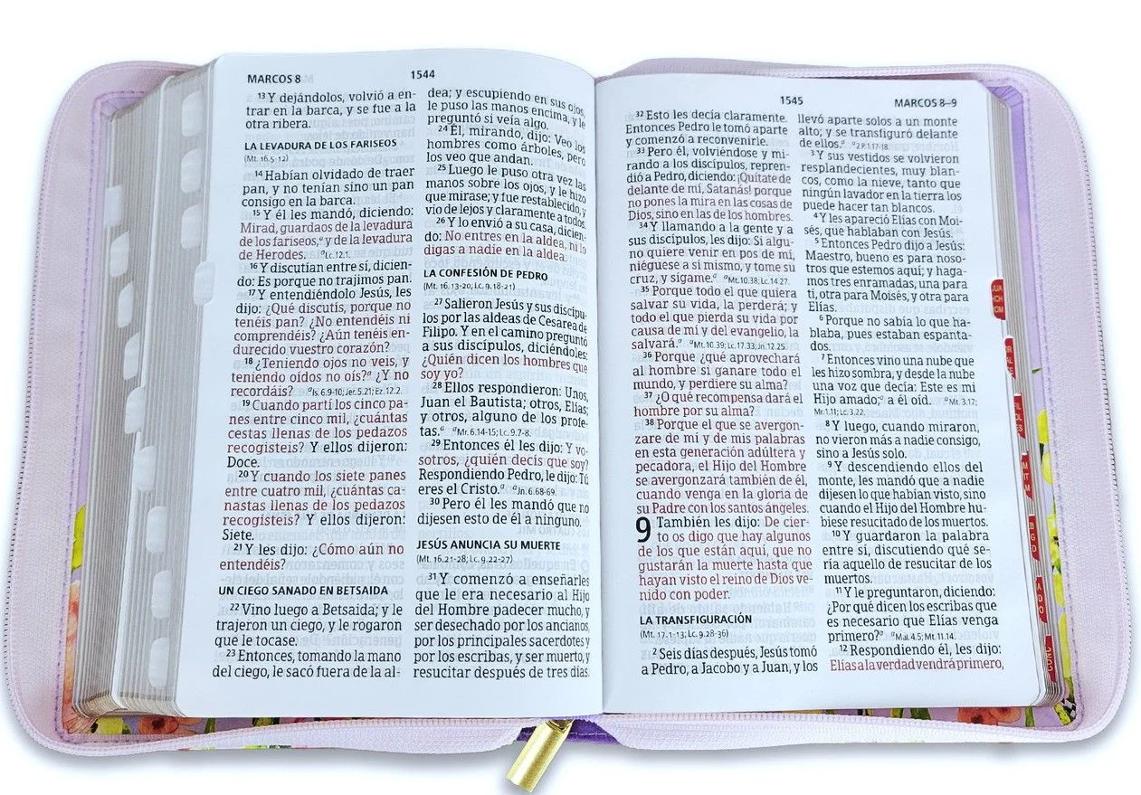 Biblia Tamaño Manual Letra Gigante con Índice y Cierre – Rosa Perla Símil Piel - Imagen 5