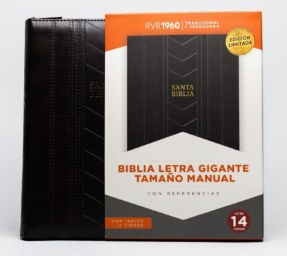 Biblia Tamaño Manual Letra Gigante con Índice y Cierre – Negra Símil Piel