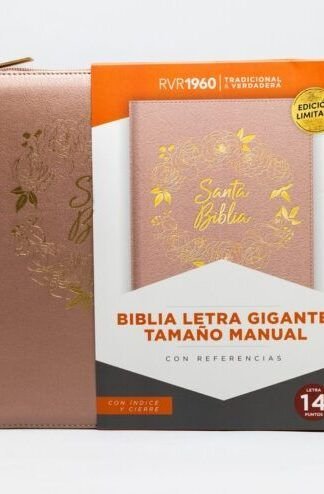 Biblia Tamaño Manual Letra Gigante con Índice y Cierre – Rosa Perla Símil Piel