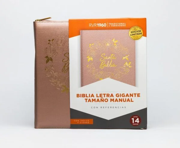 Biblia Tamaño Manual Letra Gigante con Índice y Cierre – Rosa Perla Símil Piel